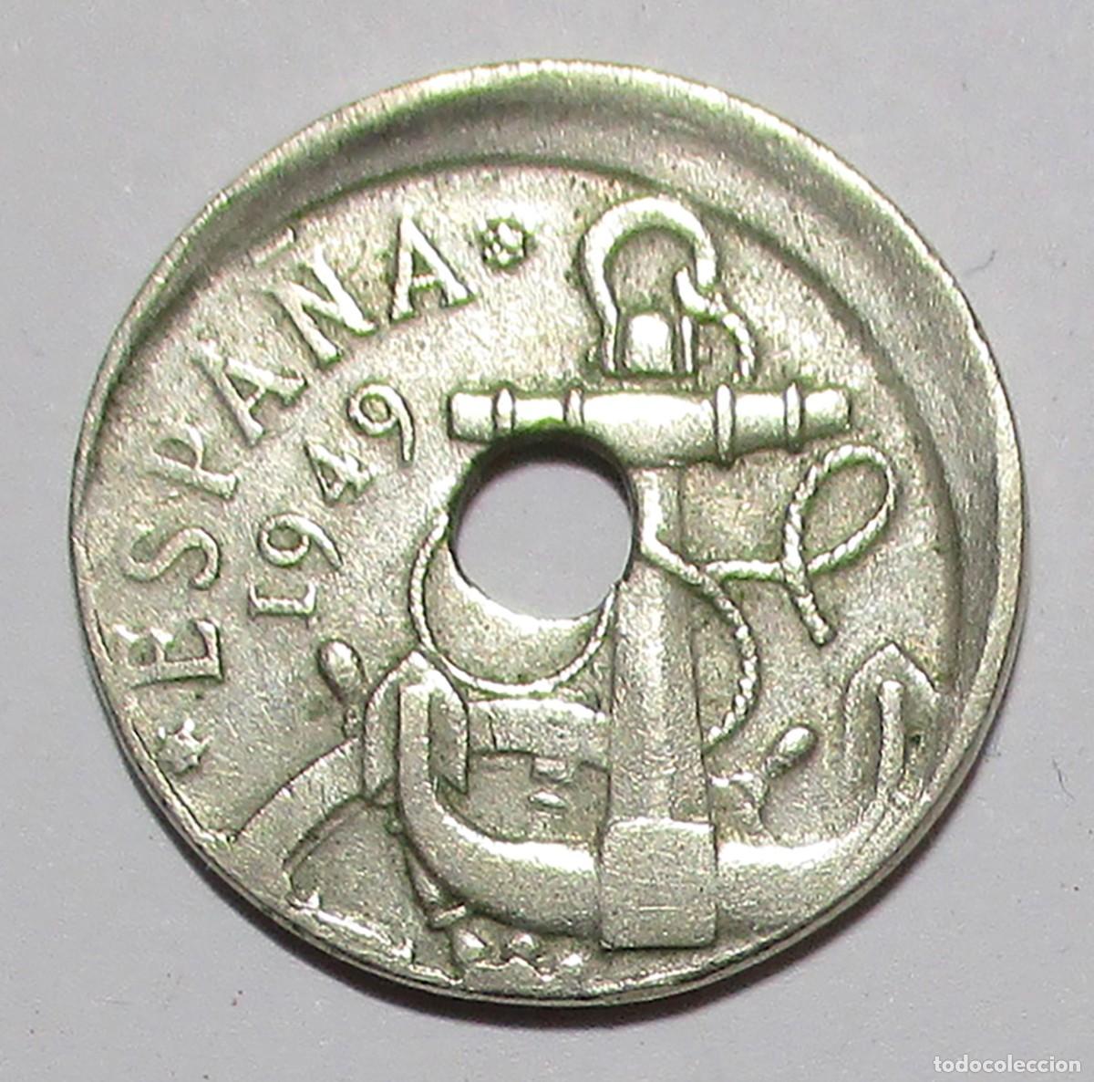 Monedas con errores: ESTADO ESPA&Ntilde;OL 50 CENTIMOS DE 1949 * 19-62 DOBLE ERROR AGUJERO CENTRAL Y CAMPO DESPLAZADOS LOTE 5668