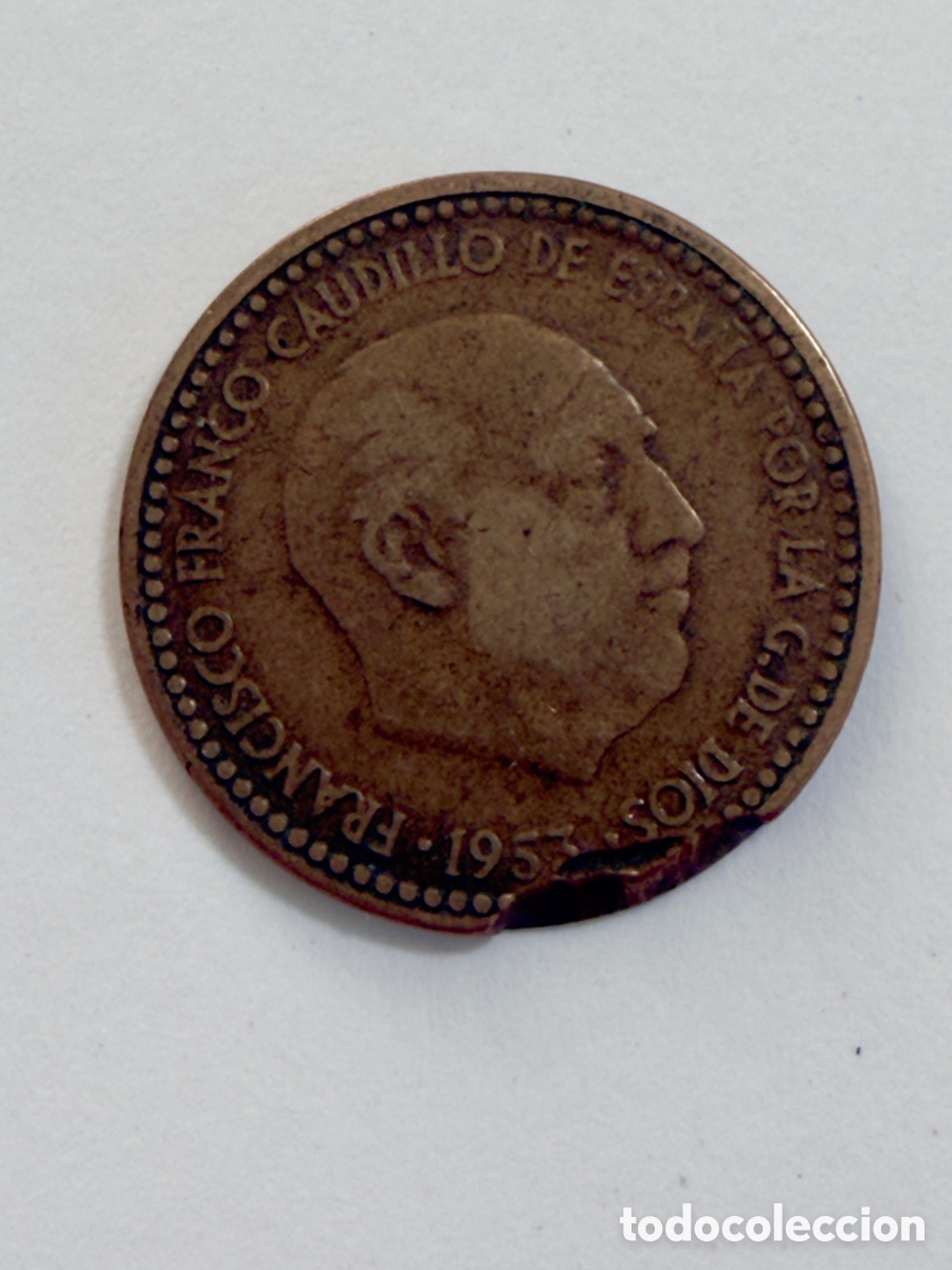 Monedas con errores: 1 Peseta 1953*62 &ndash; Variante Interesante &ndash; Defecto en Canto &ndash; Para Estudio o Colecci&oacute;n
