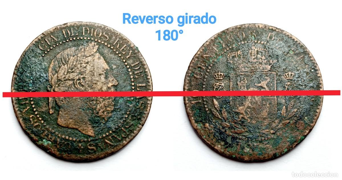 Monedas con errores: ⚜️ BBD5 1. Error reverso girado 180&deg;. Espa&ntilde;a. O&ntilde;ate. 10 c&eacute;ntimos 1875. 9,24 g