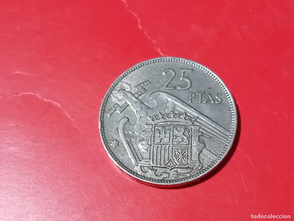 Coins with Errors: ESPA&Ntilde;A 25 PTS 1957*69, VARIANTE ROTURA DE CU&Ntilde;O DESDE POSICION 10 AL PICO (s)