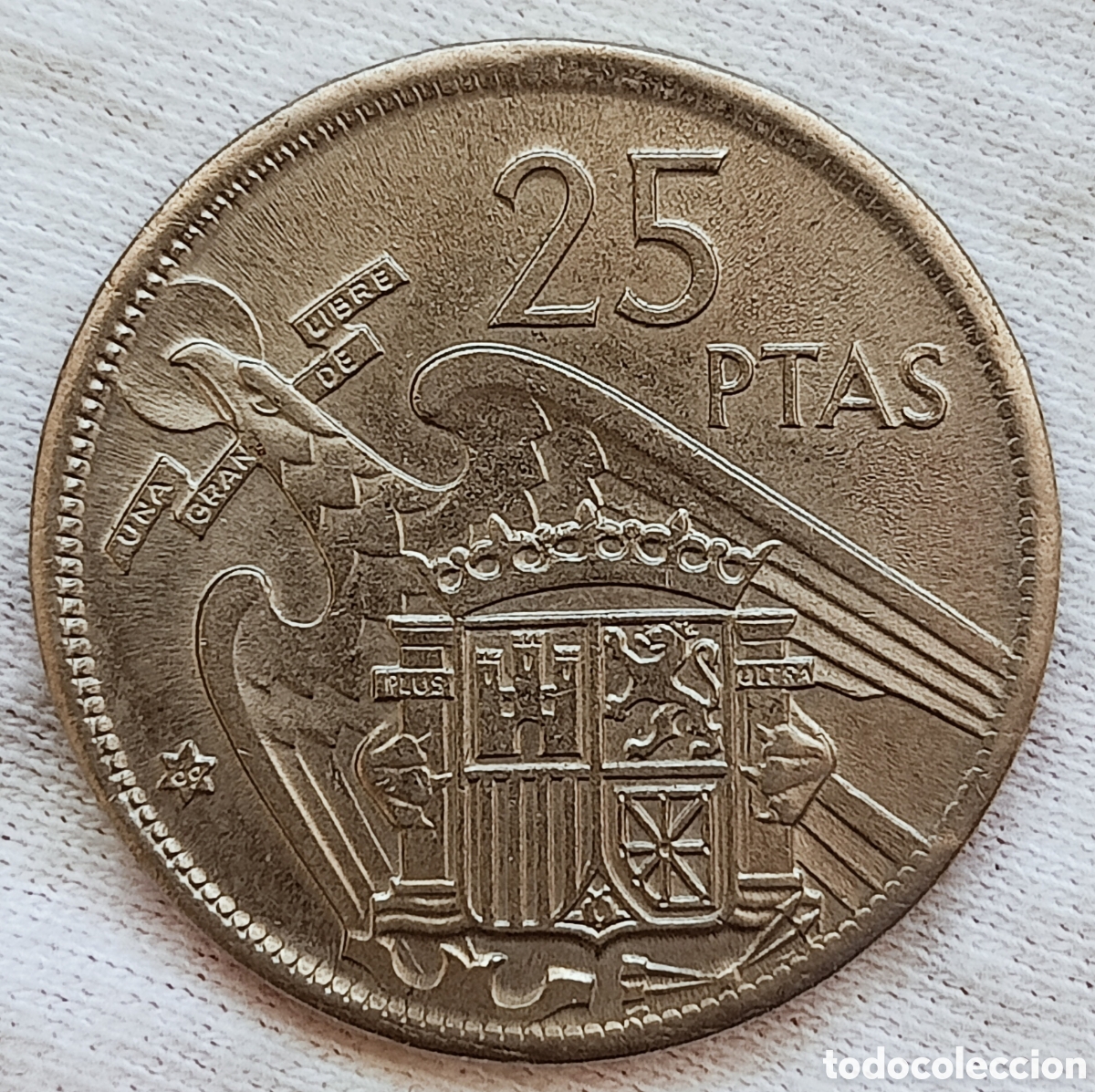 Monedas con errores: Moneda 25 pesetas 1957(doble acu&ntilde;aci&oacute;n) - Foto 2