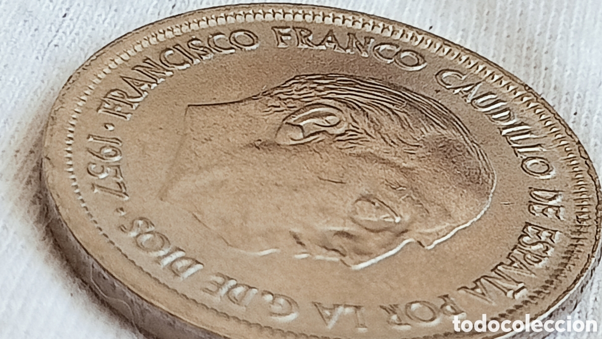 Monedas con errores: Moneda 25 pesetas 1957(doble acu&ntilde;aci&oacute;n) - Foto 3