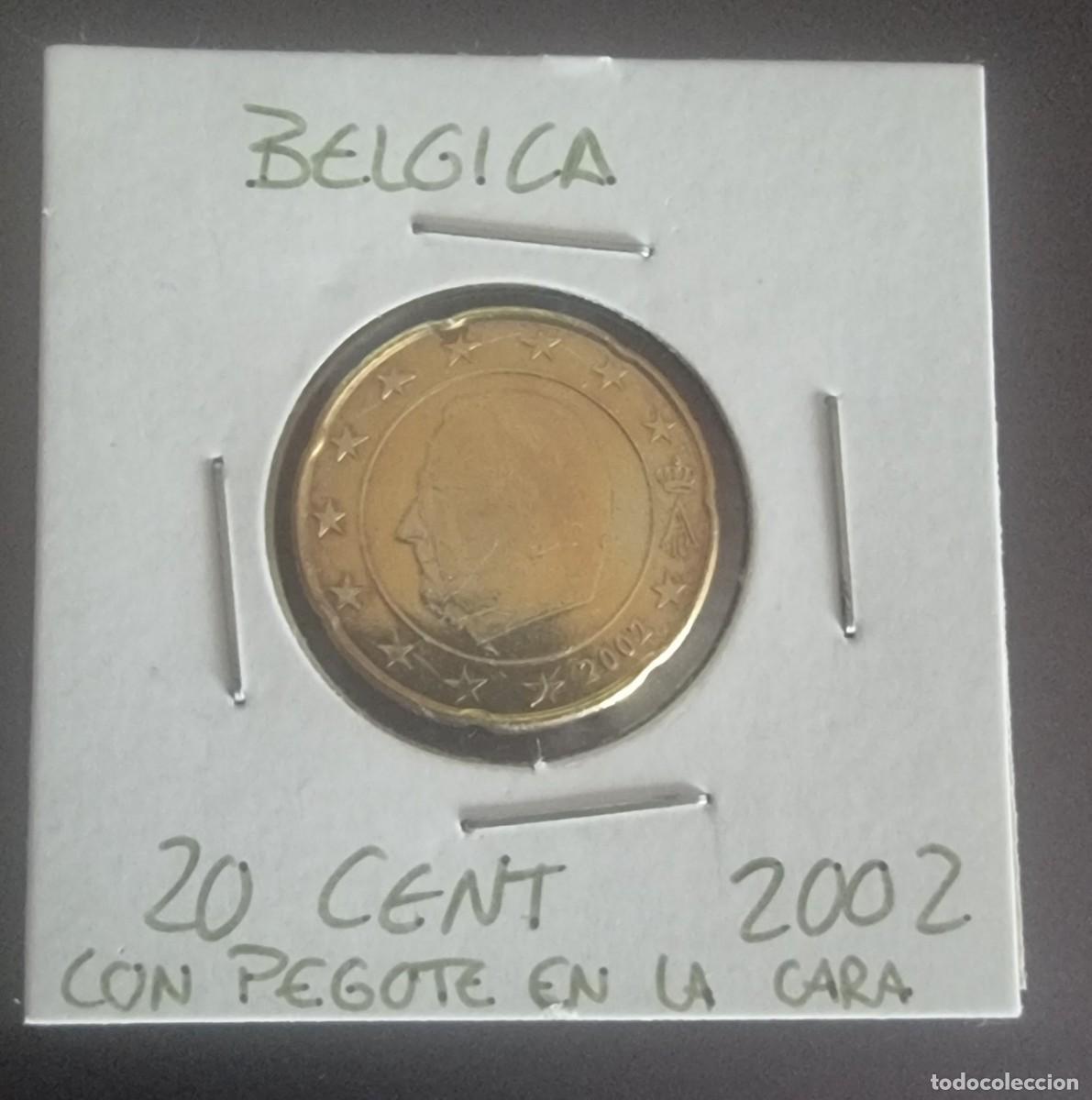 Monete con errori: BELGICA 2002 - 20 CENTIMOS DE EURO MONEDA ENCARTONADA - ERROR EXCESO METAL EN LA CARA