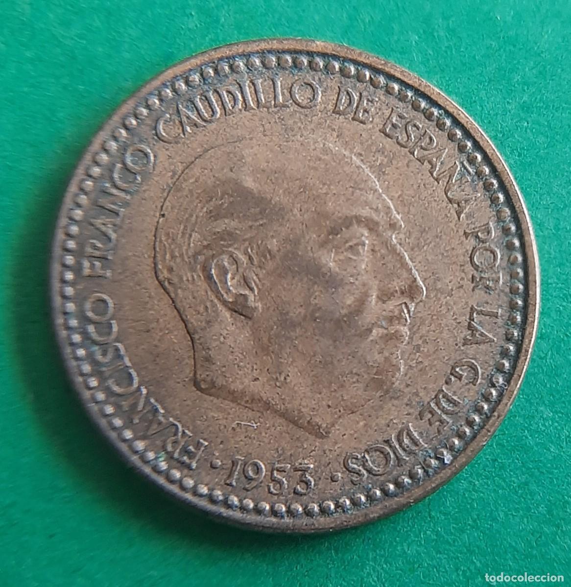 M&uuml;nzen mit Fehlern: (ESPA&Ntilde;A-ERROR)(1953*56) 1 PESETA ESTADO ESPA&Ntilde;OL CON EXCESO DE METAL
