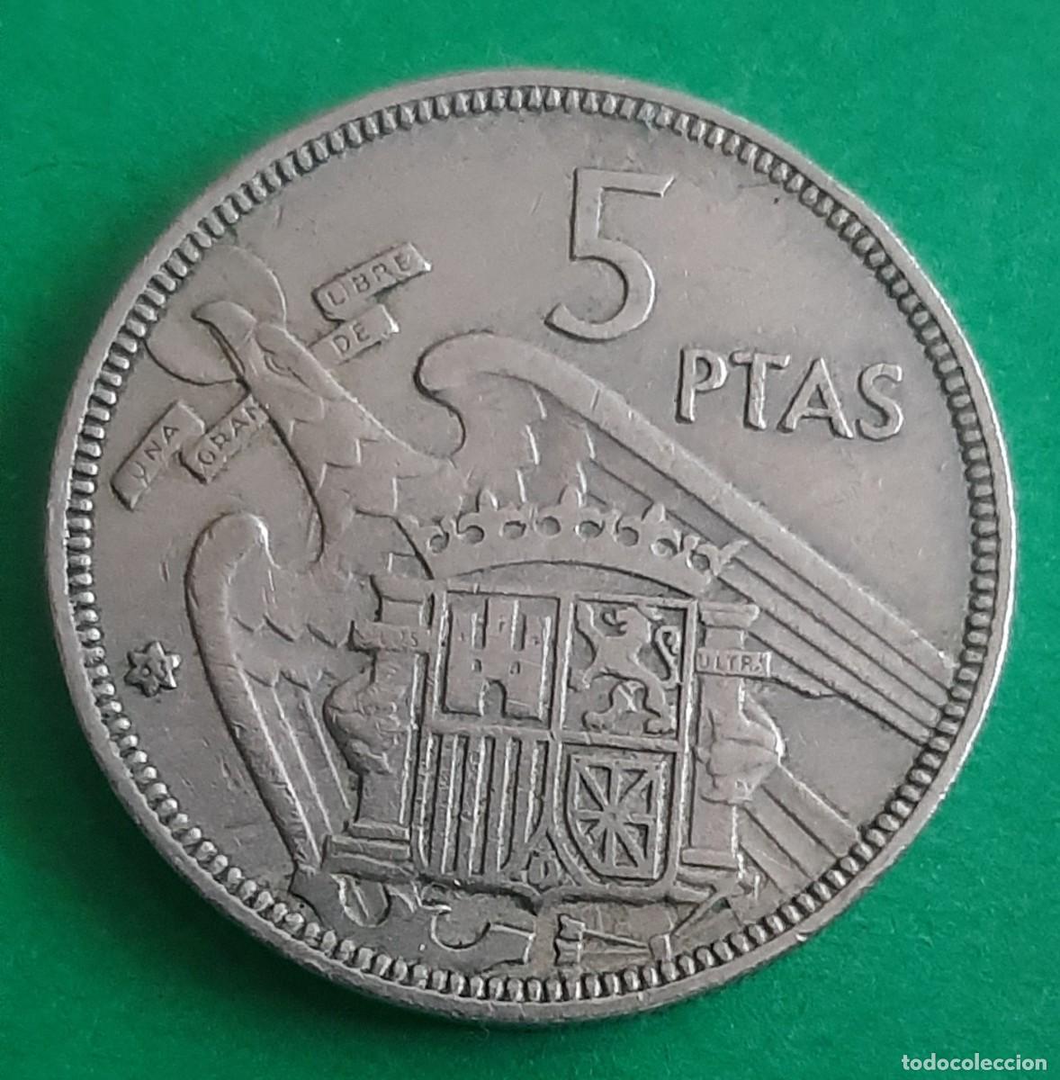 Coins with Errors: (ESPA&Ntilde;A-ERROR)(1957*63) 5 PESETAS ESTADO ESPA&Ntilde;OL CON REPINTE