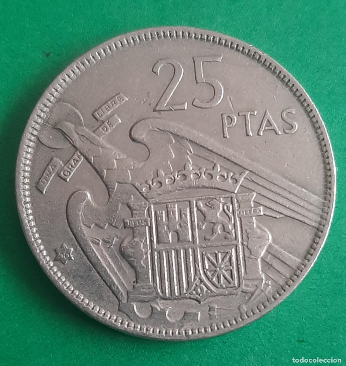 Monedas con errores: (ESPA&Ntilde;A-ERROR)(1957*66) 25 PESETAS ESTADO ESPA&Ntilde;OL CON EXCESO DE METAL EN PICO DE AGUILA