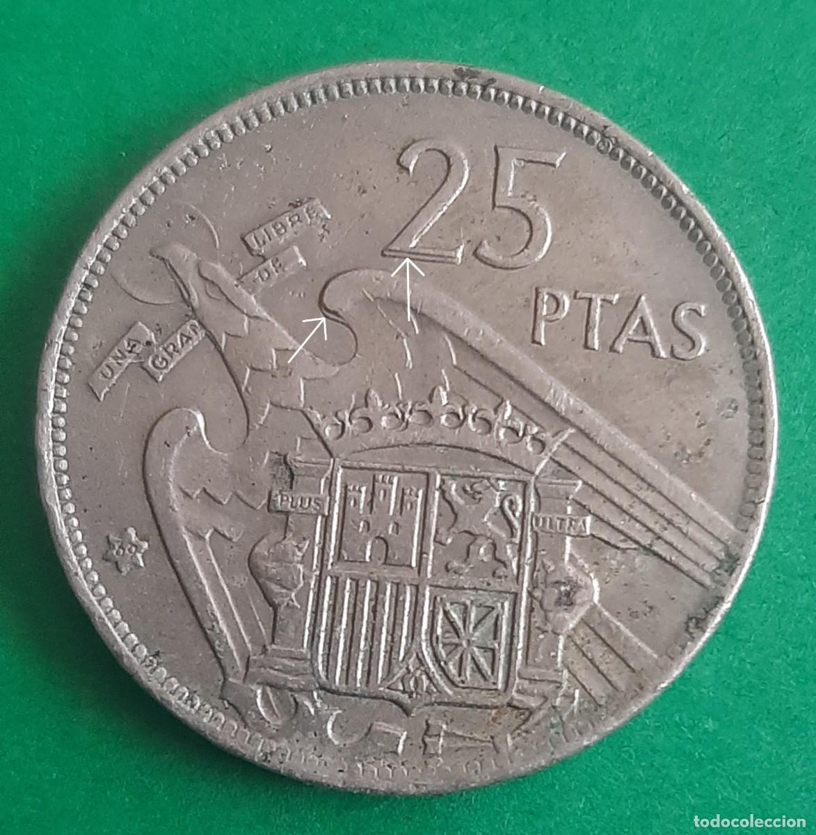 Monedas con errores: (ESPA&Ntilde;A-ERROR)(1957*69) 25 PESETAS ESTADO ESPA&Ntilde;OL REMARCADA - Foto 1