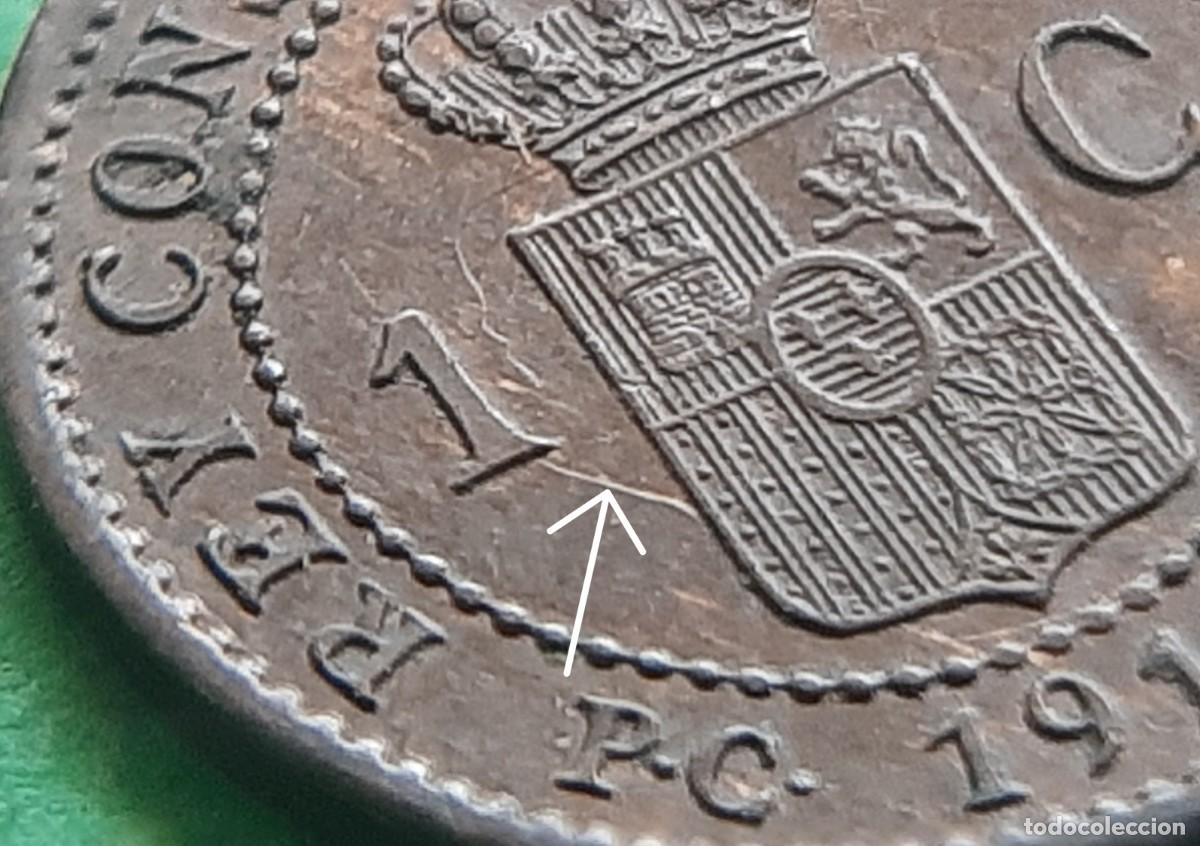 Monedas con errores: (ESPA&Ntilde;A-ERROR)(1912* 2 PC V) 1 C&Eacute;NTIMO ALFONSO XIII CON REPINTE - Foto 5
