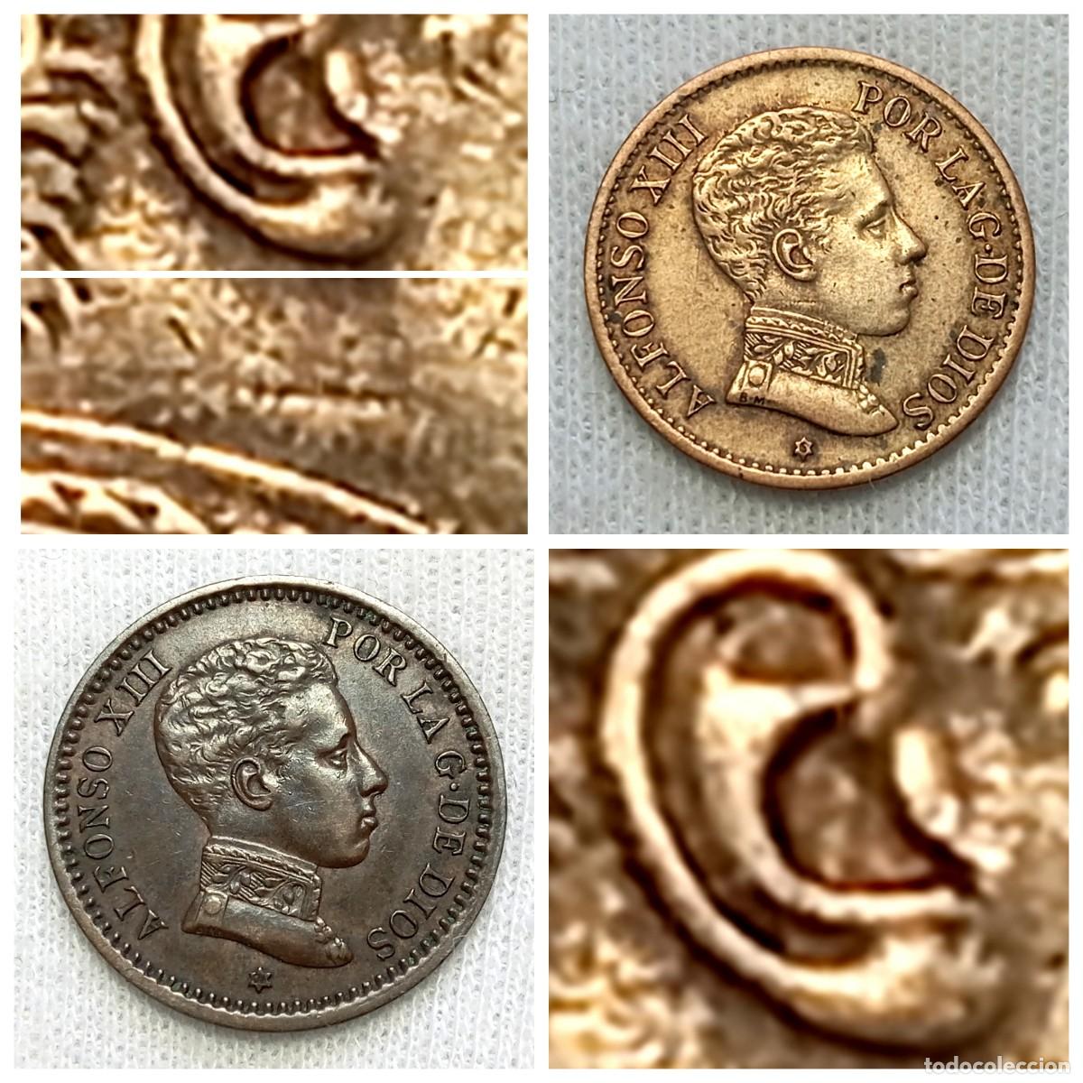 Monedas con errores: ⚜️ BBE7 3. Variante. Espa&ntilde;a. 1 c&eacute;ntimo 1906 *6 SL V cuello y oreja rayada + 2 c&eacute;ntimos 1905 *05 SM V