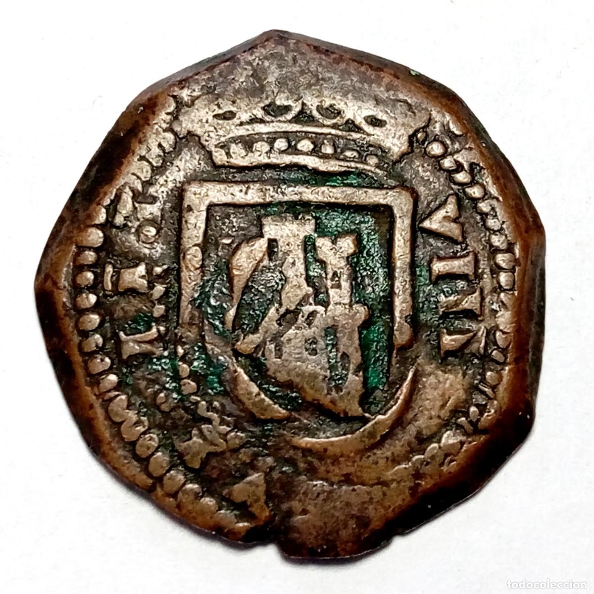Monedas con errores: ⚜️ BBE8 7. Felipe III Valladolid. 8 maraved&iacute;s [161]9 Bonito error doble golpe en ambas caras. 7,30 g