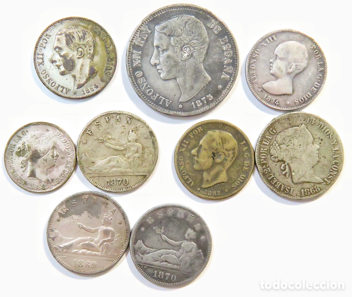 Monedas con errores: Lote de Monedas Falsas de &Eacute;poca &ndash; Alfonso XII, Alfonso XIII y Gobierno Provisional &ndash; Muy Curiosas