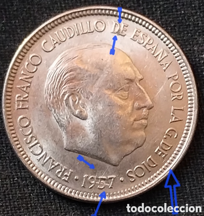 Monedas con errores: Error Acu&ntilde;aci&oacute;n 5 Pesetas 1957*65 Franco Cospel y Cu&ntilde;o Roto SC