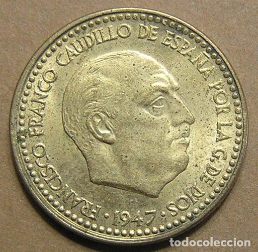 Monedas con errores: 1 PESETA 1947 ESTRELLA 53 SIN CIRCULAR - VARIANTE CU&Ntilde;O ROTO DEL REVERSO