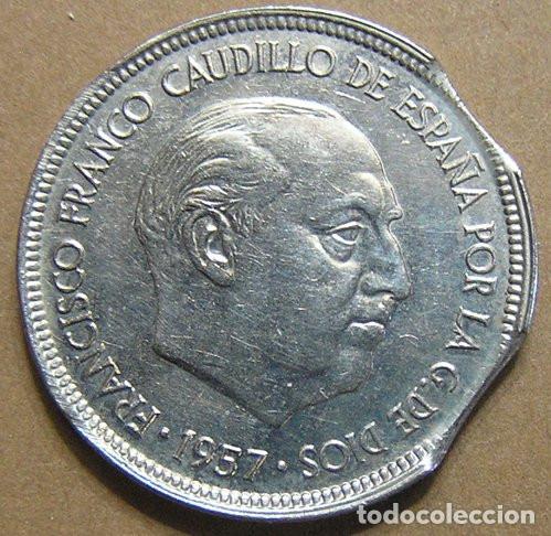 Monedas con errores: 5 PESETAS 1957 ESTRELLA 75 - FINAL DE RIEL DOBLE