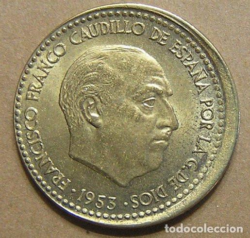 Monedas con errores: 1 PESETA 1953 ESTRELLAS 19-56 - VARIANTE ACU&Ntilde;ACI&Oacute;N DESPLAZADA