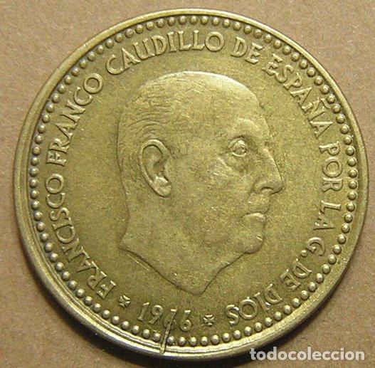 Monedas con errores: 1 PESETA 1966 ESTRELLAS 19-67 - ROTURA DE CU&Ntilde;O EN ANVERSO Y CANTO CORONA