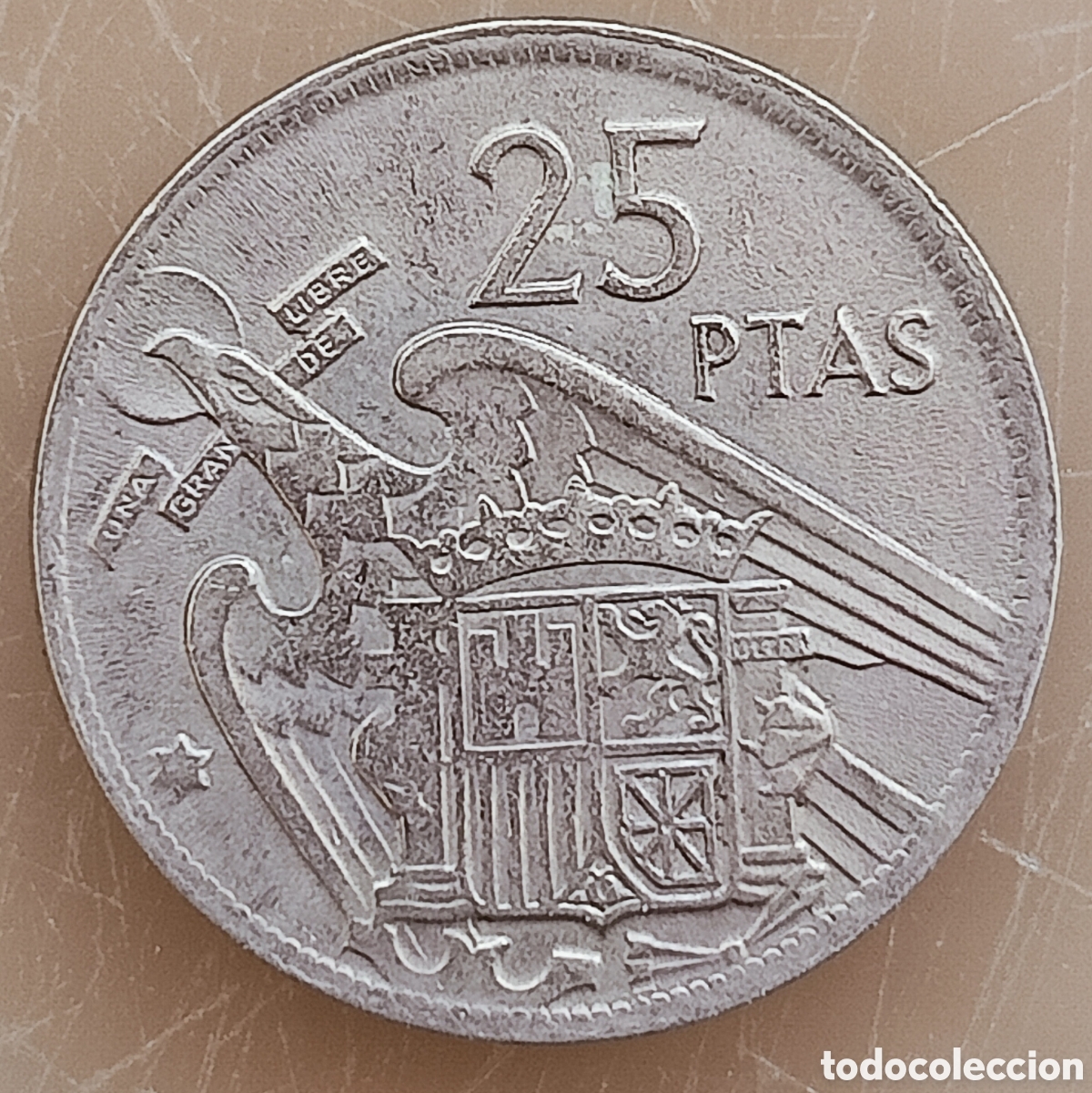 Monedas con errores: Moneda 25 pesetas(1957) variante de canto - Foto 2