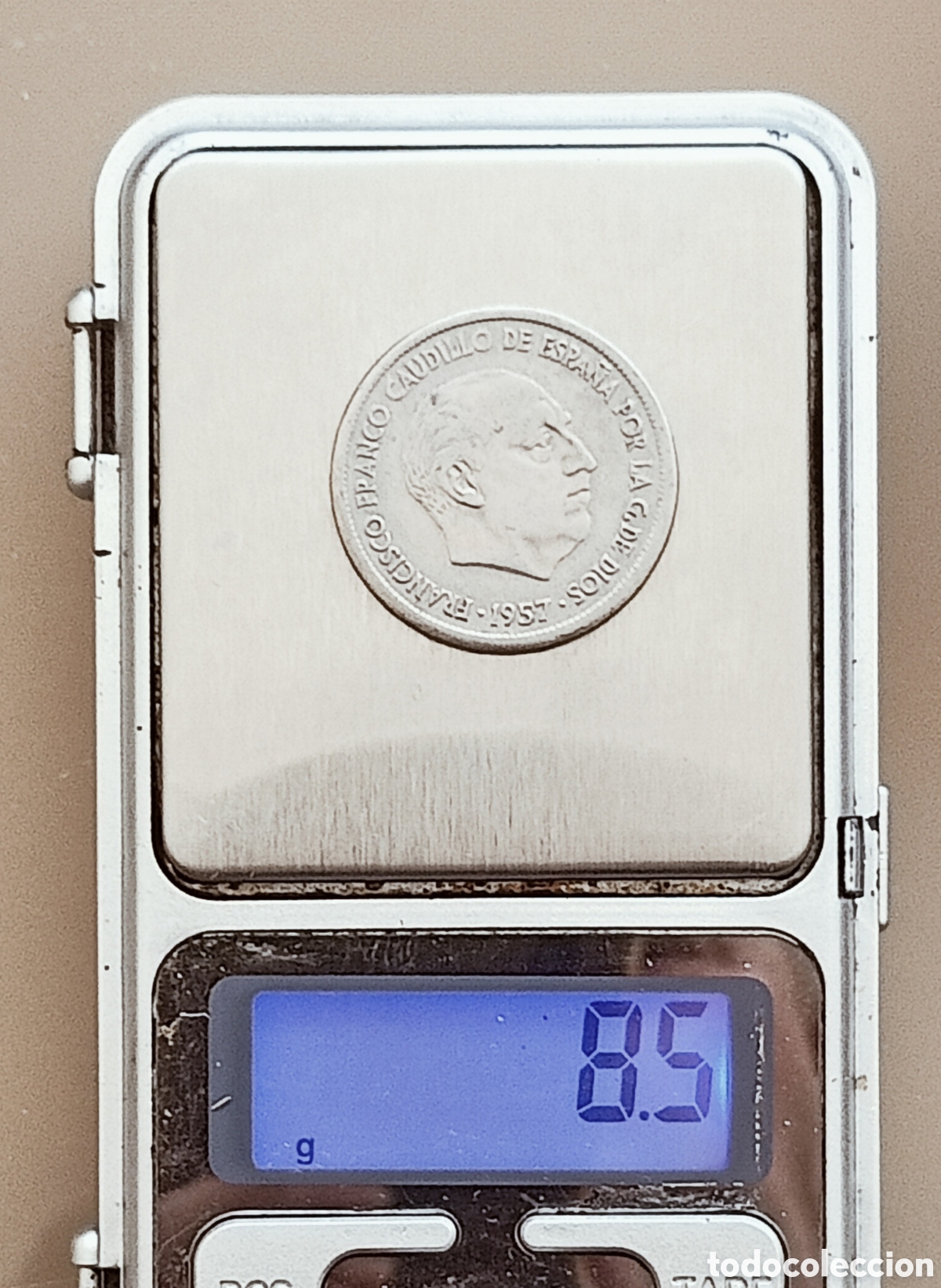 Monedas con errores: Moneda 25 pesetas(1957) variante de canto - Foto 3