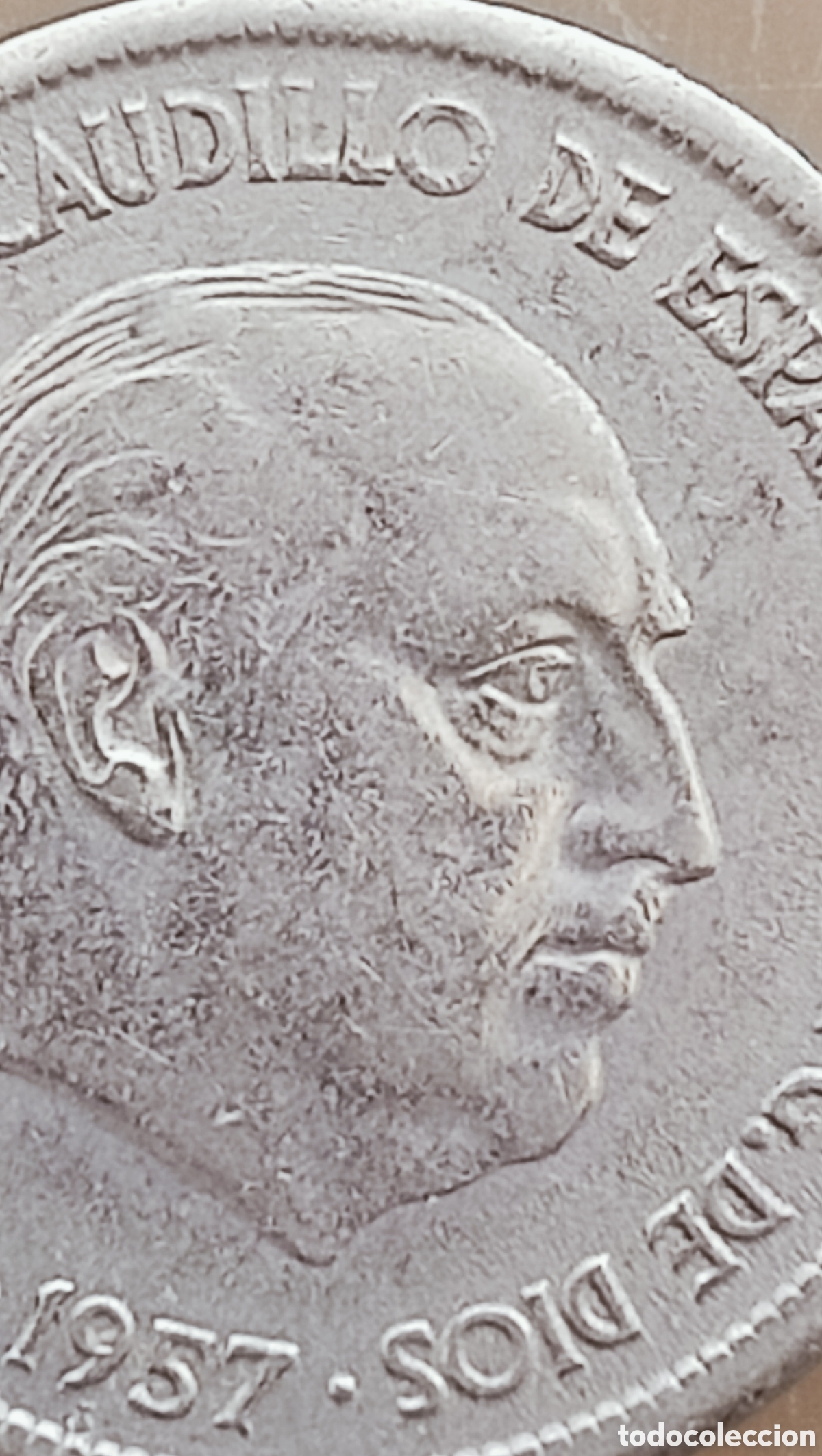 Monedas con errores: Moneda 25 pesetas(1957) variante de canto - Foto 15