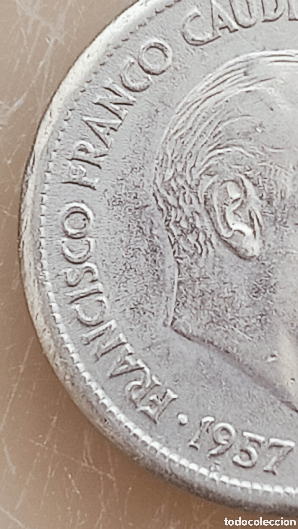 Monedas con errores: Moneda 25 pesetas(1957) variante de canto - Foto 17