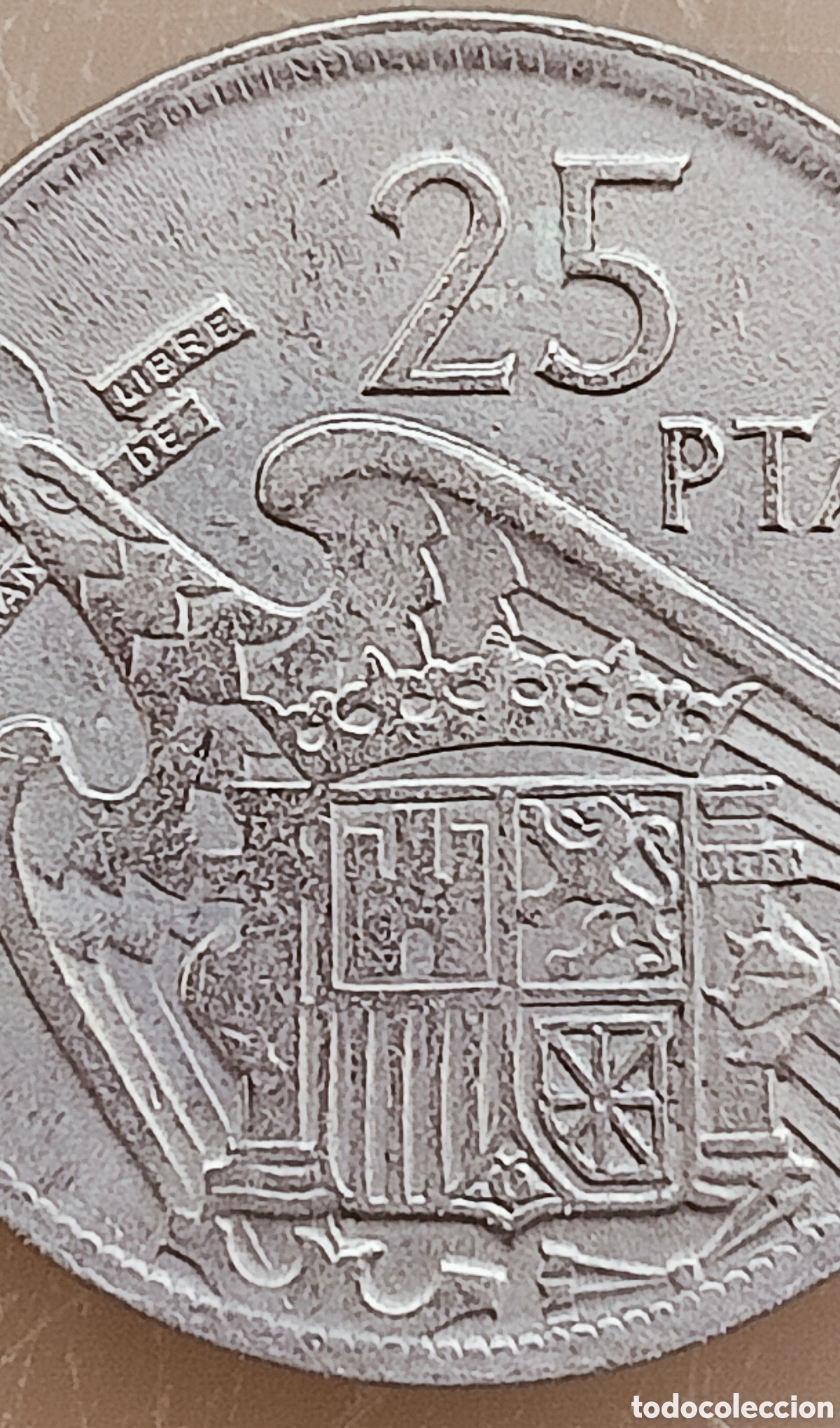 Monedas con errores: Moneda 25 pesetas(1957) variante de canto - Foto 18
