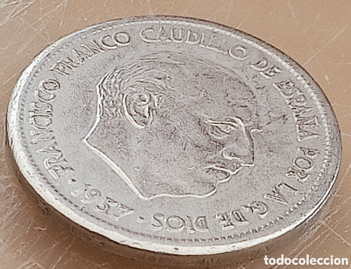 Monedas con errores: Moneda 25 pesetas(1957) variante de canto - Foto 24