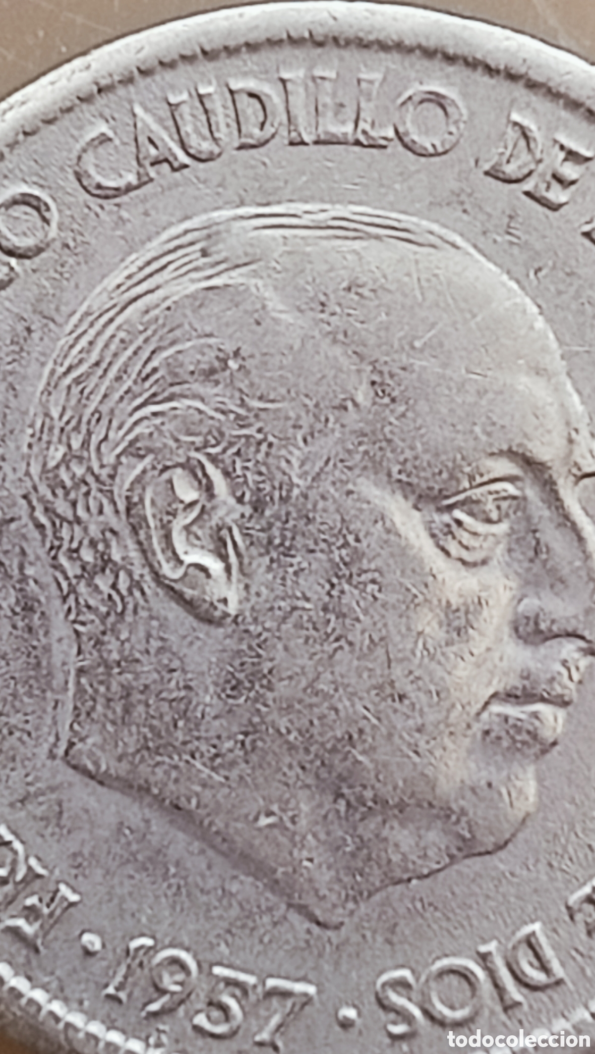Monedas con errores: Moneda 25 pesetas(1957) variante de canto - Foto 27