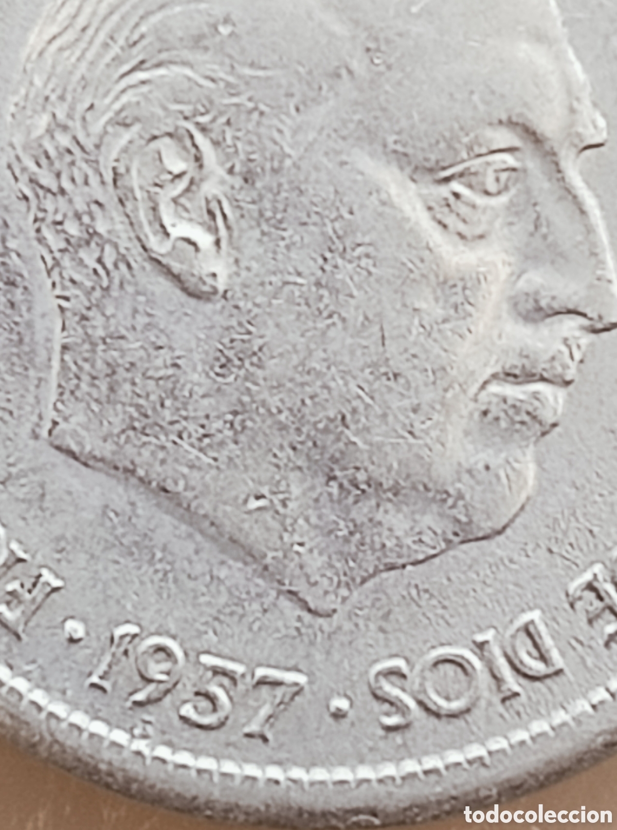 Monedas con errores: Moneda 25 pesetas(1957) variante de canto - Foto 28