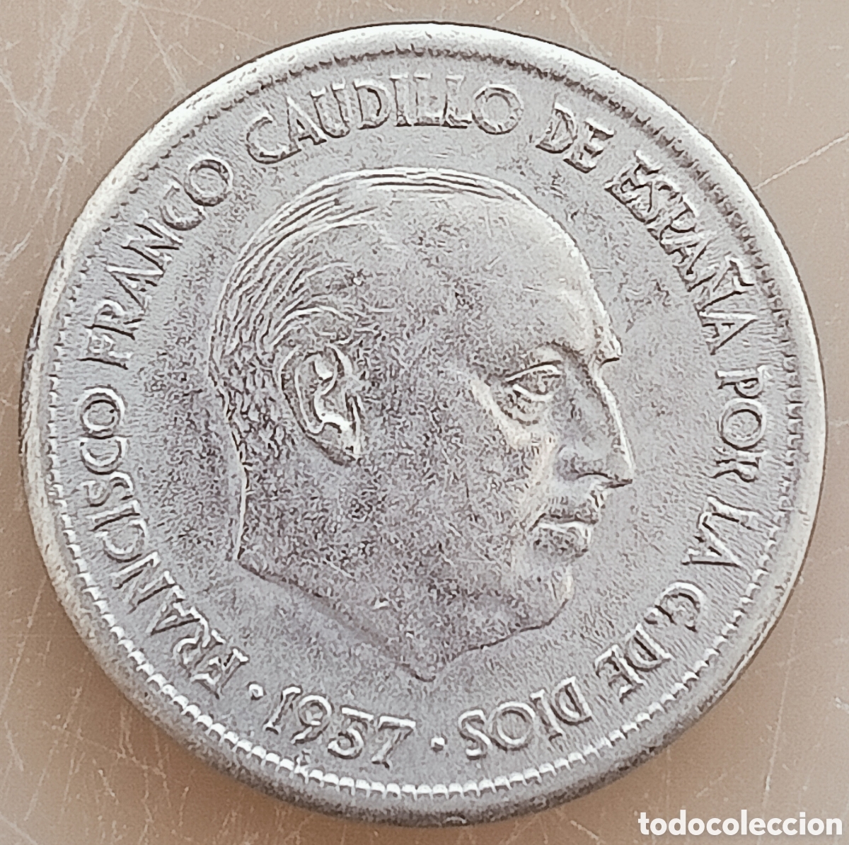 Monedas con errores: Moneda 25 pesetas(1957) variante de canto - Foto 1