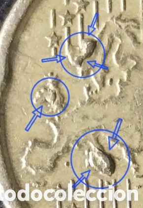 Monedas con errores: 20 c&eacute;ntimos b&eacute;lgica 2009 &ndash; variante con m&uacute;ltiples roturas de cu&ntilde;o en mapa (cuatro islas) y anverso