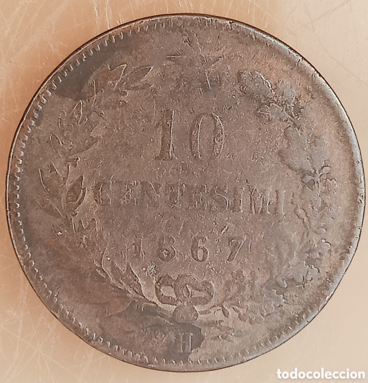Monedas con errores: Moneda Italia (1867) error de acu&ntilde;aci&oacute;n - Foto 2