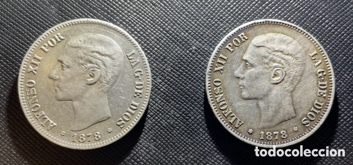 Monedas con errores: Dos monedas 5 pts 1878-78 , DE M y EM M