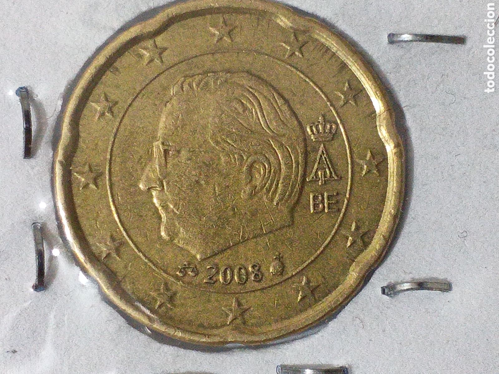 Monedas con errores: Moneda 20 cent B&eacute;lgica 2008 error de acu&ntilde;acion exceso de metal - Foto 2