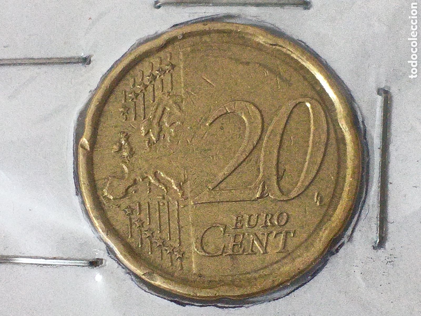 Monedas con errores: Moneda 20 cent B&eacute;lgica 2008 error de acu&ntilde;acion exceso de metal - Foto 3