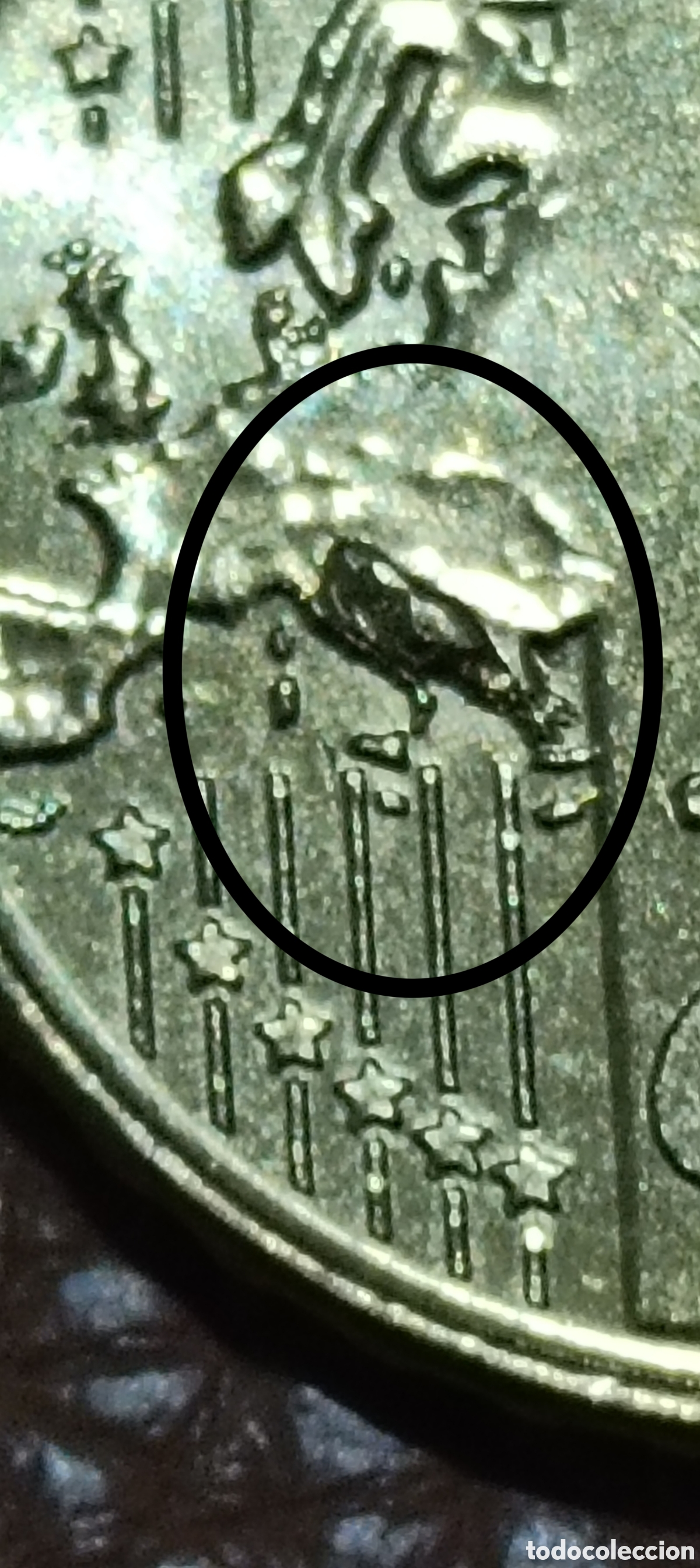 Monnaies avec erreurs: CA. 10 cts. 2024. Gran pegote de metal en reverso. Ver.