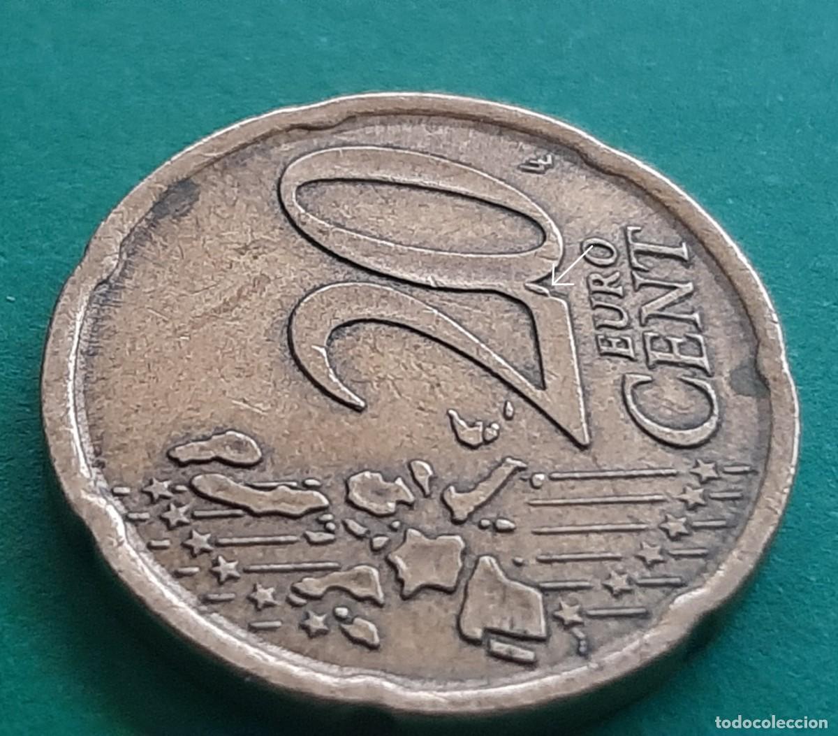 Monedas con errores: (ESPA&Ntilde;A-ERROR)(1999) 20 C&Eacute;NTIMOS DE EURO CON EXCESOS DE METAL - Foto 11