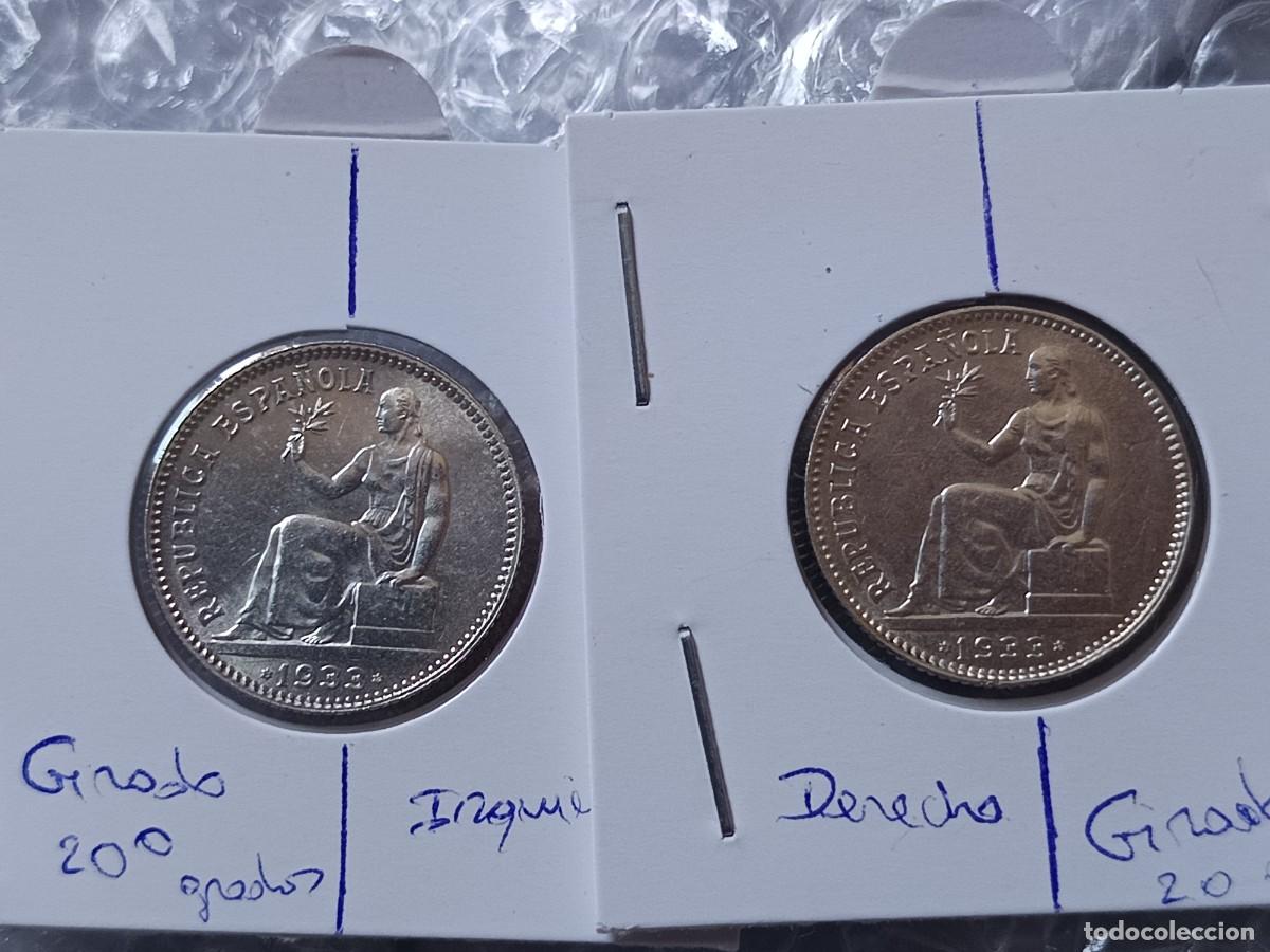 Monete con errori: 2 monedas 1 pesetas plata 1933 giradas