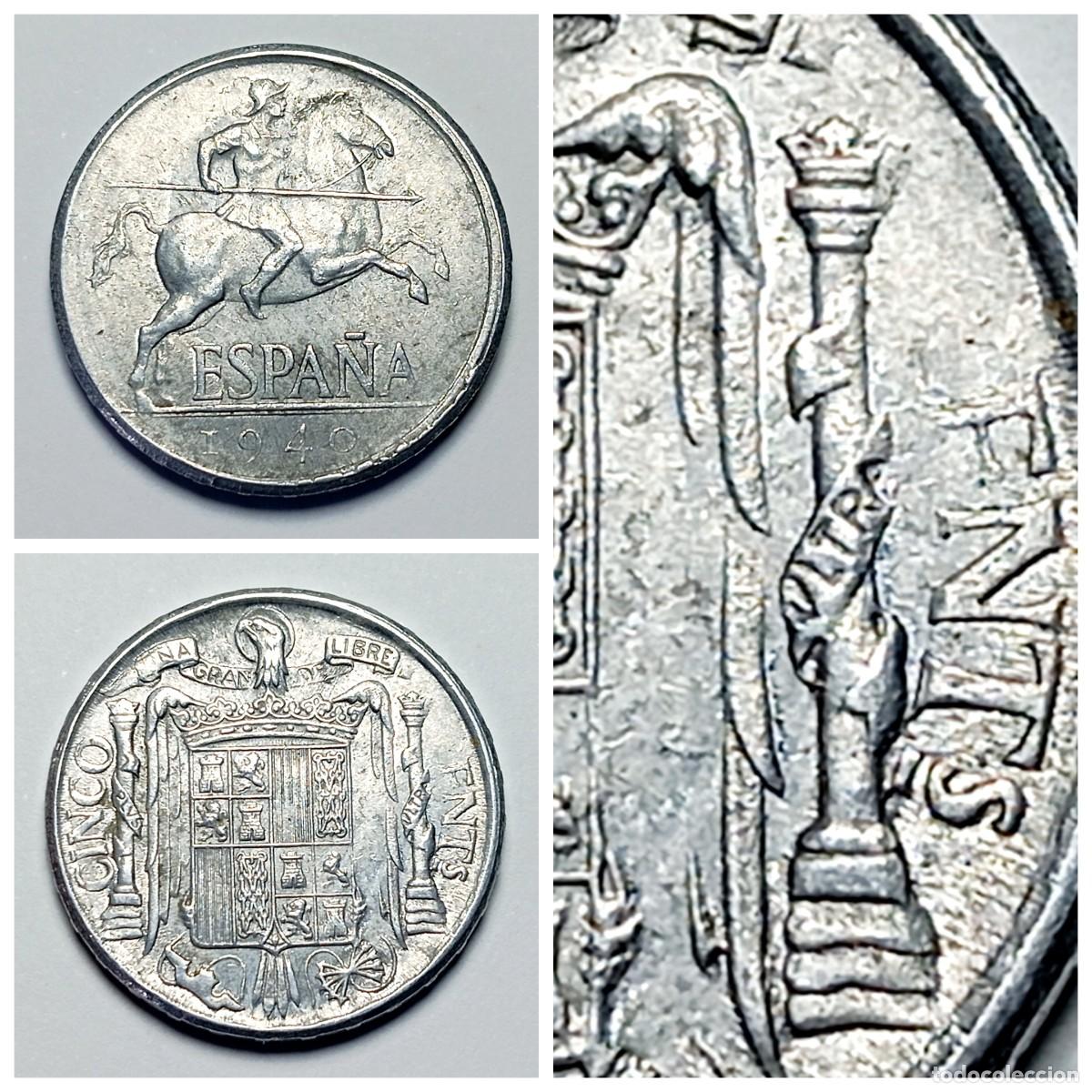 Monedas con errores: ⚜️ BBG3 0. Moneda 5 Centimos 1940 ERROR Cu&ntilde;o Empastado Falta Ala Y Cents Jinete Iberico Espa&ntilde;a Rara