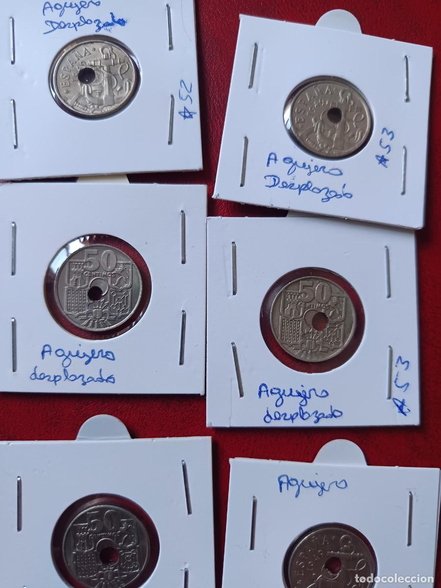 Monedas con errores: Lote de 6 monedas 50 c&eacute;ntimos 1949 y 1963 agujero desplazado