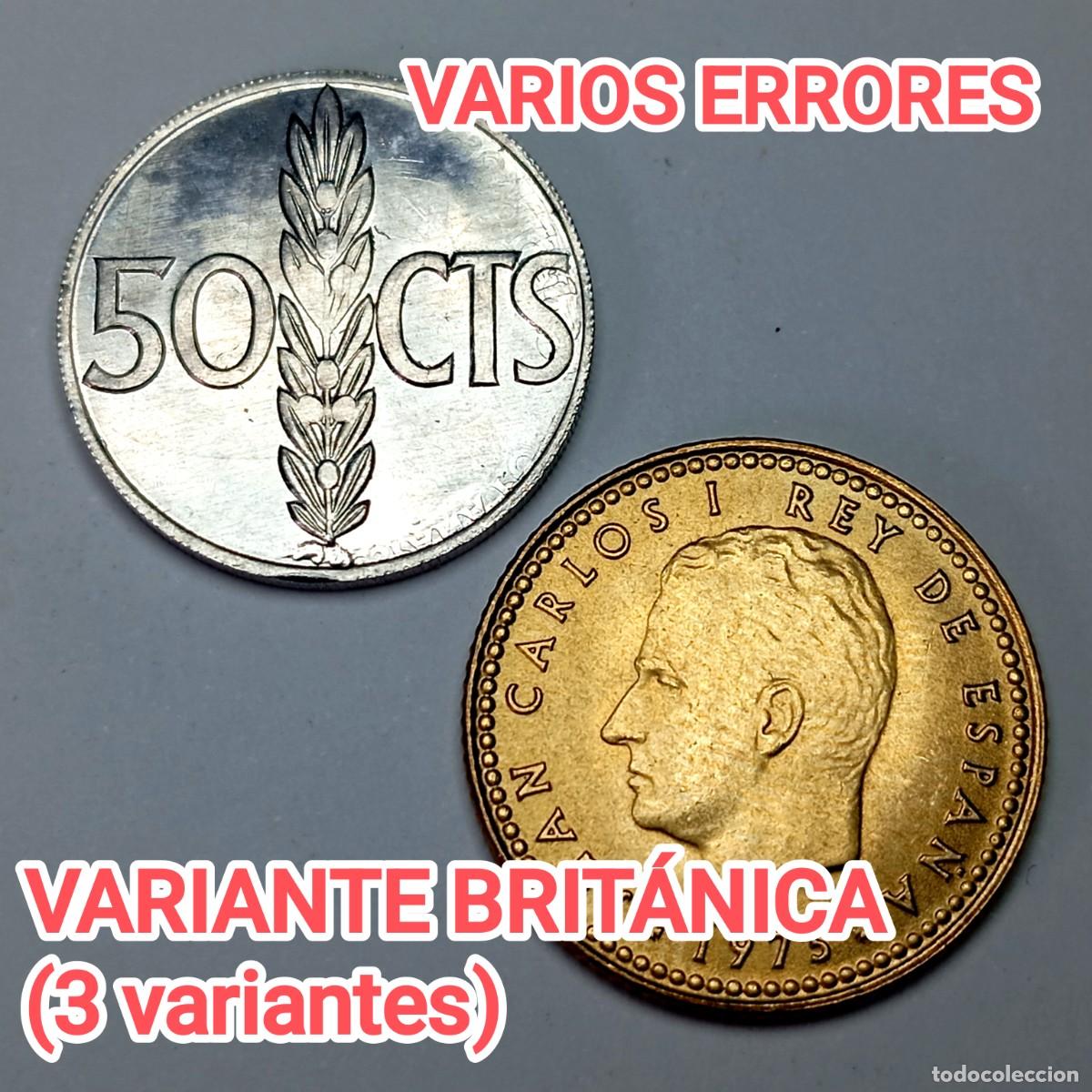 Monedas con errores: ⚜️ BBG4 6. Lote Sin Circular 50 Cts 1966 *73 Errores y 1 Peseta 1975 *78 Variante Brit&aacute;nica