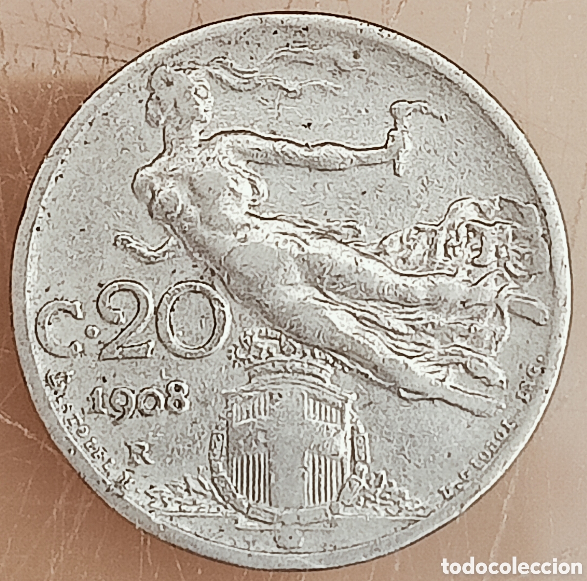 Monedas con errores: Moneda Italia (1908) Error M&uacute;ltiple - Foto 2