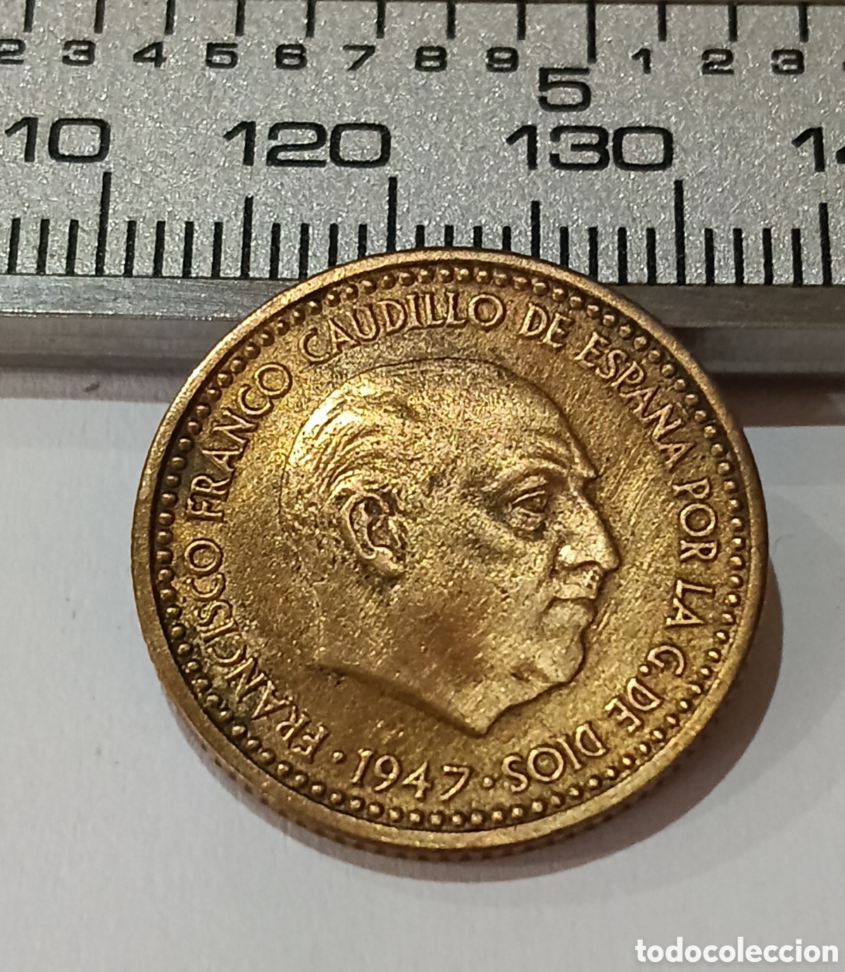 Monedas con errores: Estupenda Moneda 1 Peseta 1947 *52 S/C con error de acu&ntilde;aci&oacute;n.