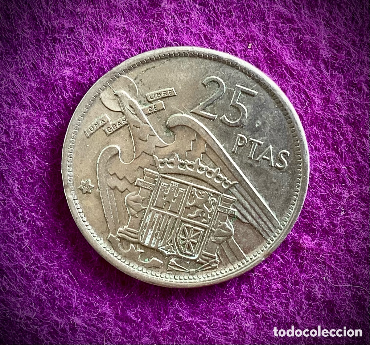 Monedas con errores: ERROR * 25 PESETAS 1957 DE FRANCO * CANTO ANCHO - Foto 2