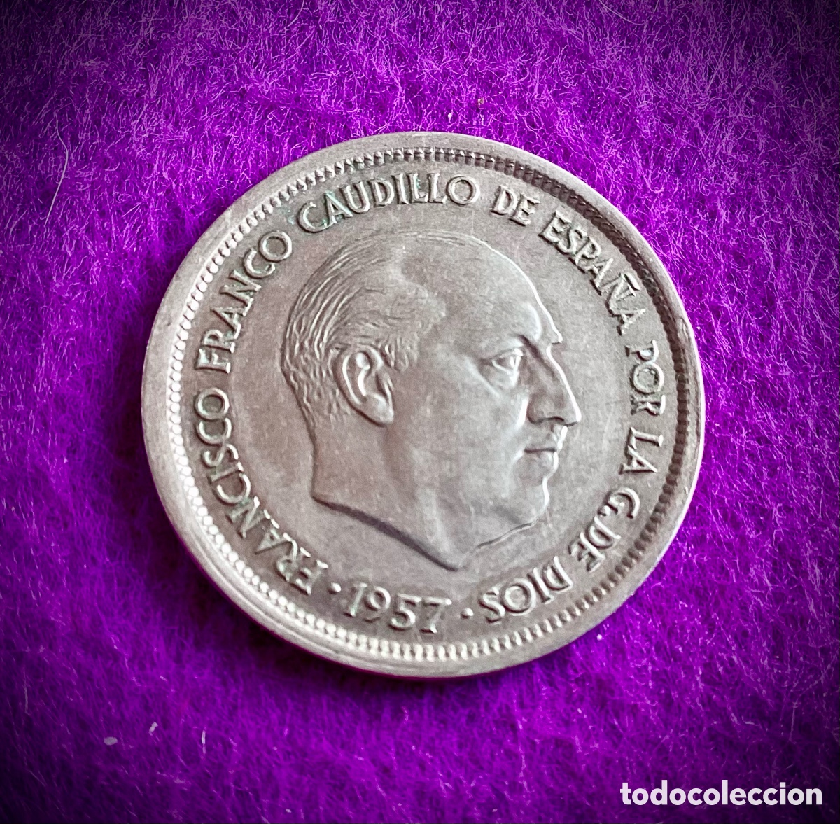 Monedas con errores: ERROR * 25 PESETAS 1957 DE FRANCO * CANTO ANCHO - Foto 3