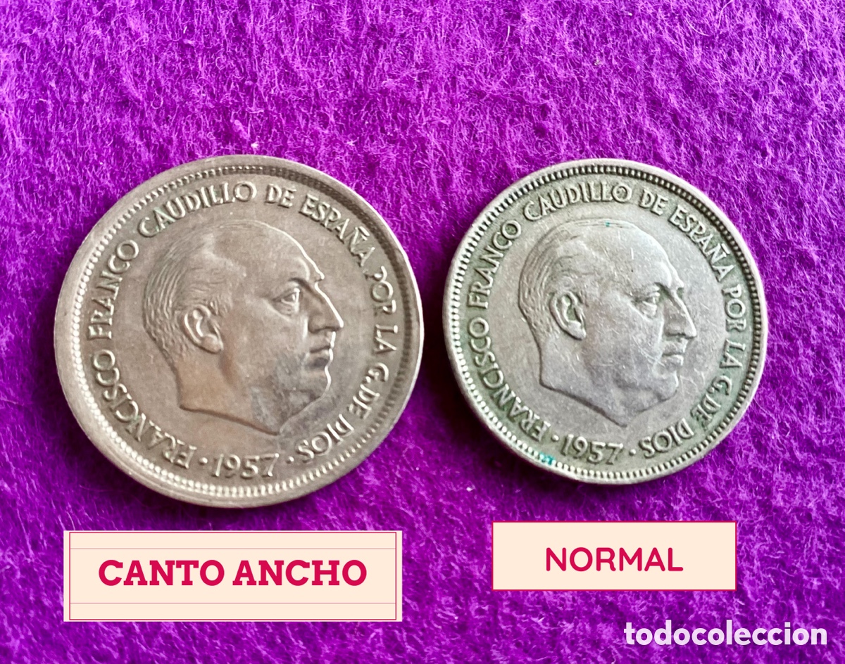 Monedas con errores: ERROR * 25 PESETAS 1957 DE FRANCO * CANTO ANCHO - Foto 4
