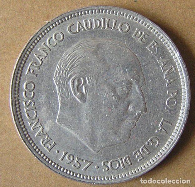 Monedas con errores: 25 PESETAS 1957 ESTRELLA 58 - CU&Ntilde;O EMPASTADO EN LEYENDAS DEL ANVERSO