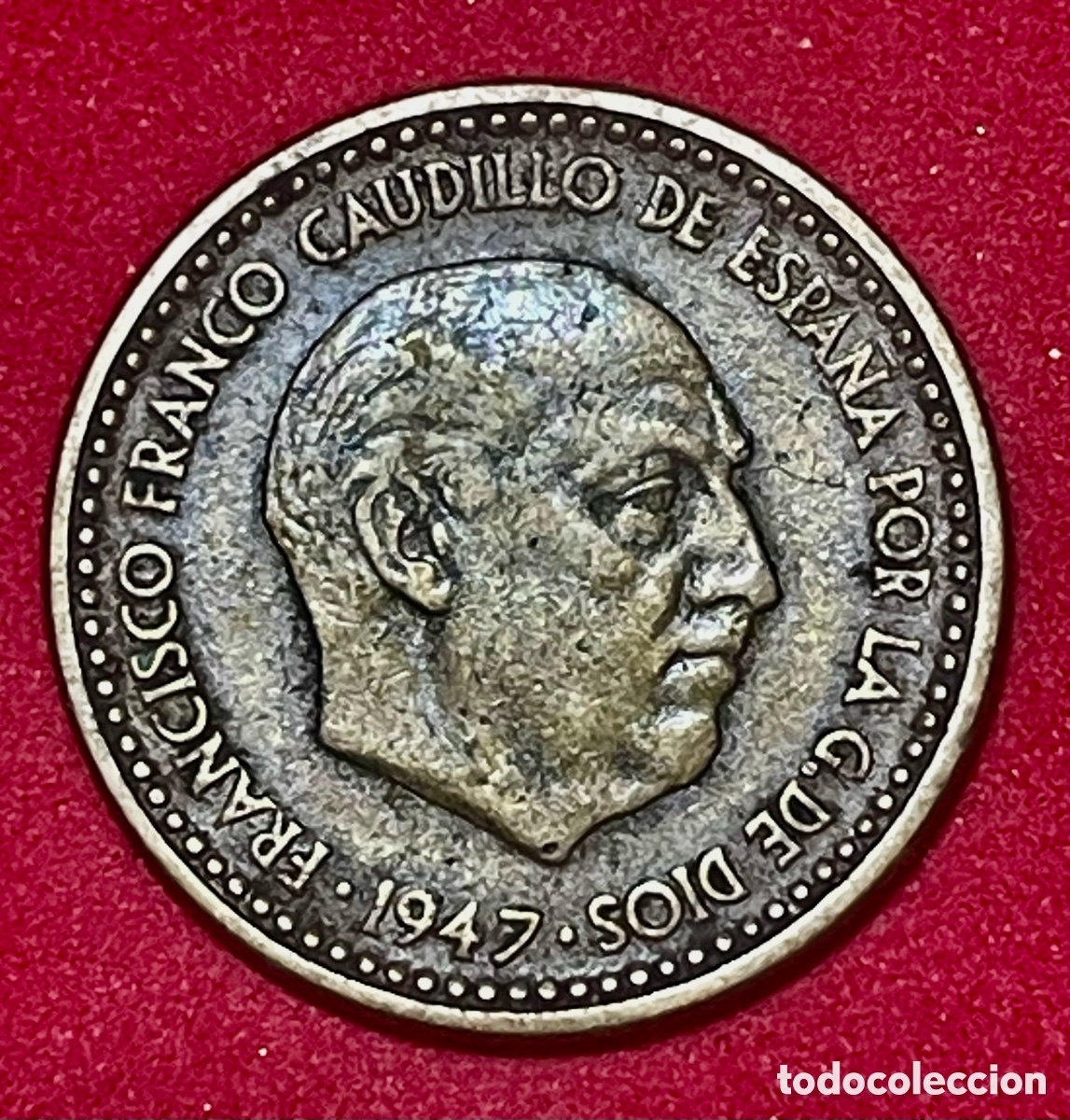 Monedas con errores: * ERROR * 1 peseta 1947*53. CU&Ntilde;O PARTIDO EN TEVERSO - Foto 2