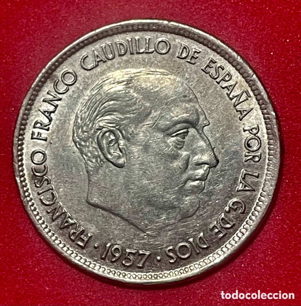 Monedas con errores: * ERROR RARISIMO * 25 pesetas 1957. HOJA SALTADA - Foto 2