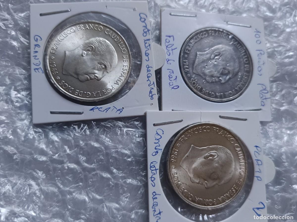 M&uuml;nzen mit Fehlern: 3 monedas de 100 pesetas 1966 plata error