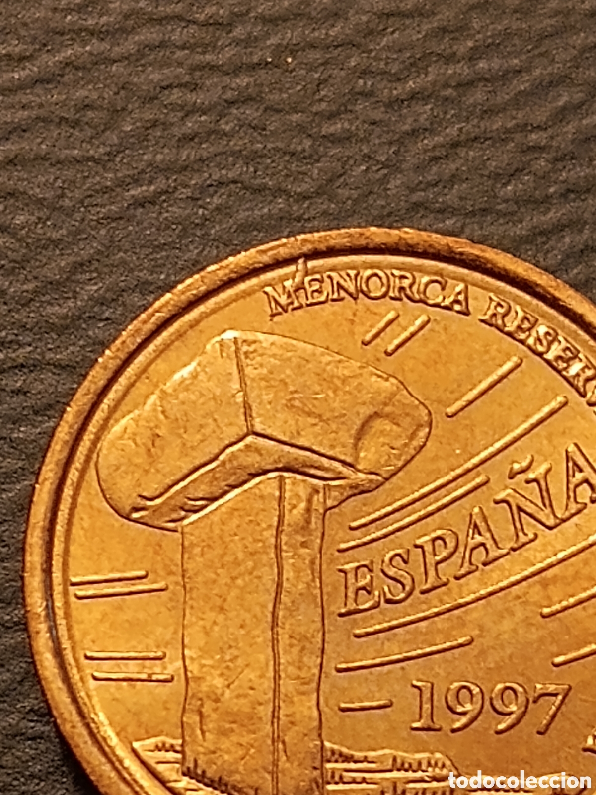 M&uuml;nzen mit Fehlern: ERROR EXCESO DE METAL EN LA M DE MENORCA - 5 PESETAS 1997 - JUAN CARLOS I